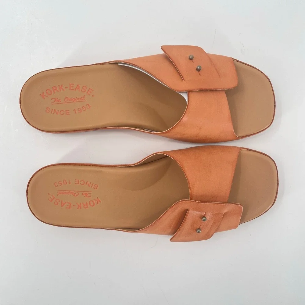 Kork-Ease Womens Mesa Slide Sandals 7M Orange Leather Wedge KE0023508 Studs - Picture 6 of 14